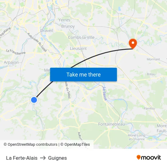 La Ferte-Alais to Guignes map