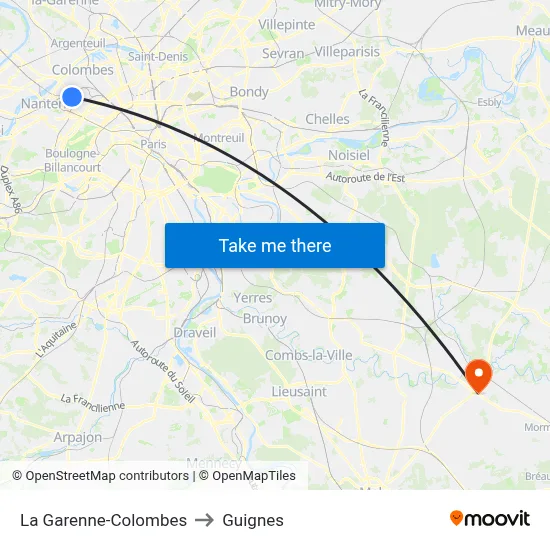 La Garenne-Colombes to Guignes map