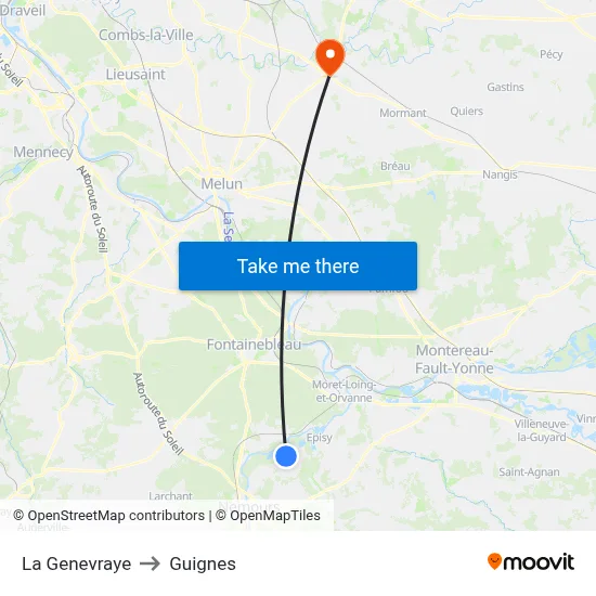 La Genevraye to Guignes map