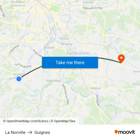 La Norville to Guignes map