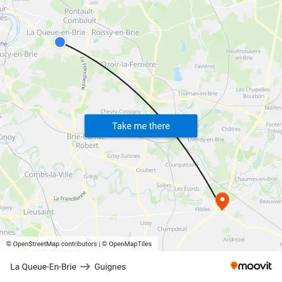 La Queue-En-Brie to Guignes map