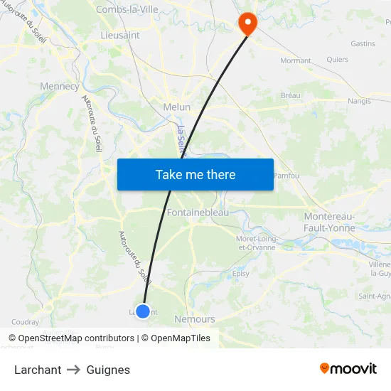 Larchant to Guignes map