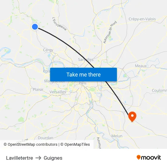Lavilletertre to Guignes map
