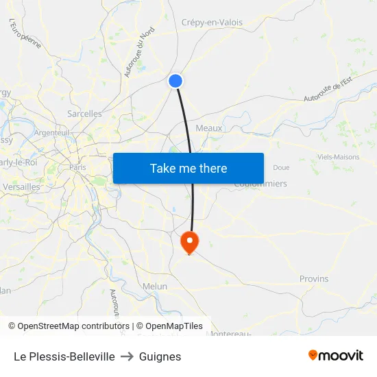 Le Plessis-Belleville to Guignes map