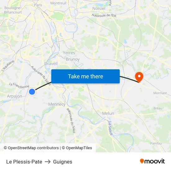 Le Plessis-Pate to Guignes map