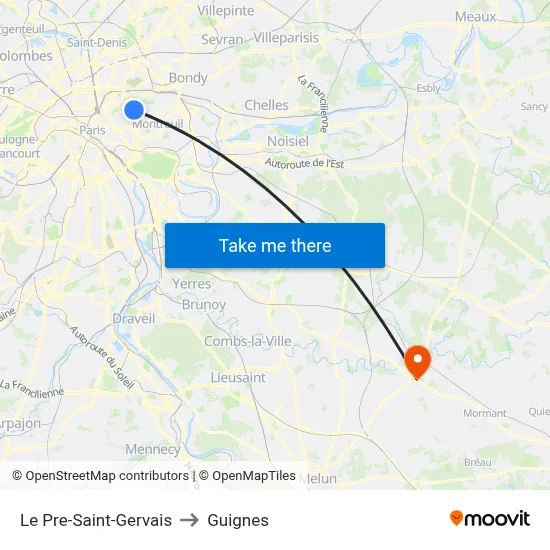 Le Pre-Saint-Gervais to Guignes map