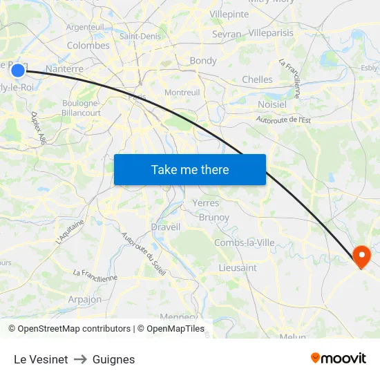 Le Vesinet to Guignes map