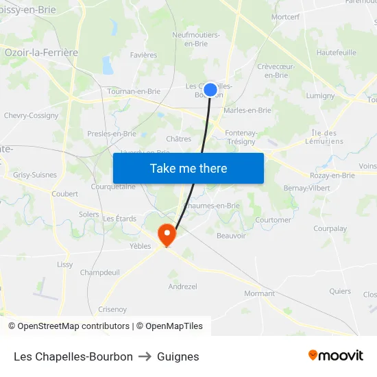 Les Chapelles-Bourbon to Guignes map