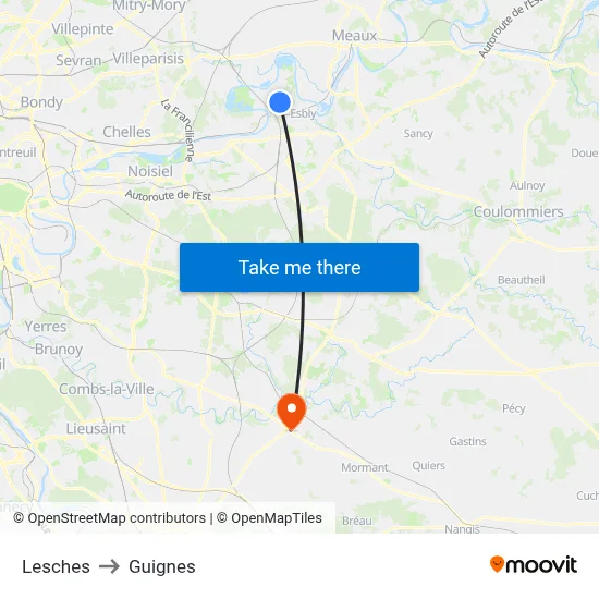 Lesches to Guignes map