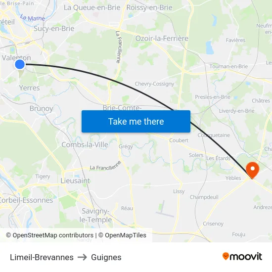 Limeil-Brevannes to Guignes map