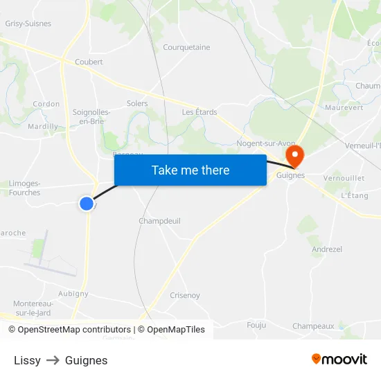 Lissy to Guignes map