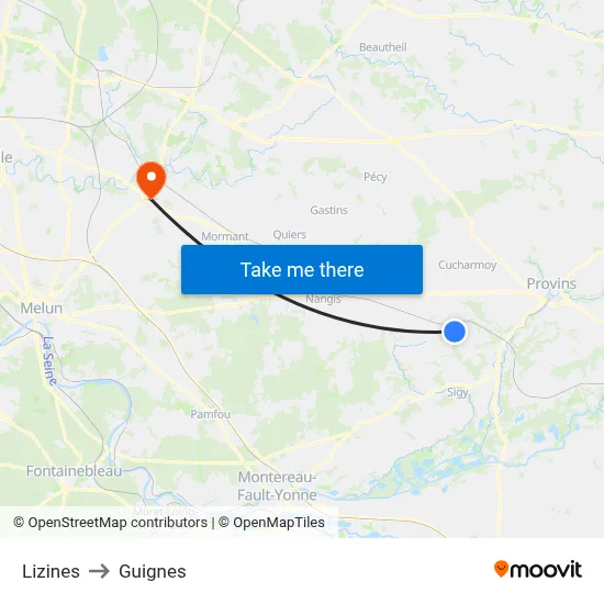 Lizines to Guignes map
