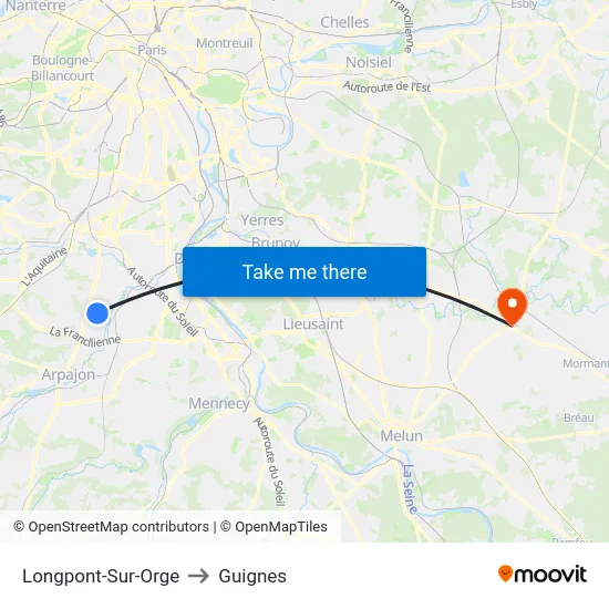 Longpont-Sur-Orge to Guignes map