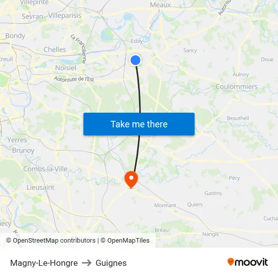 Magny-Le-Hongre to Guignes map