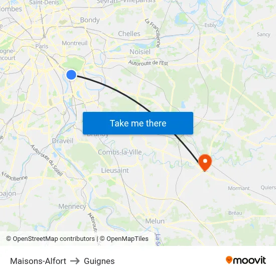 Maisons-Alfort to Guignes map