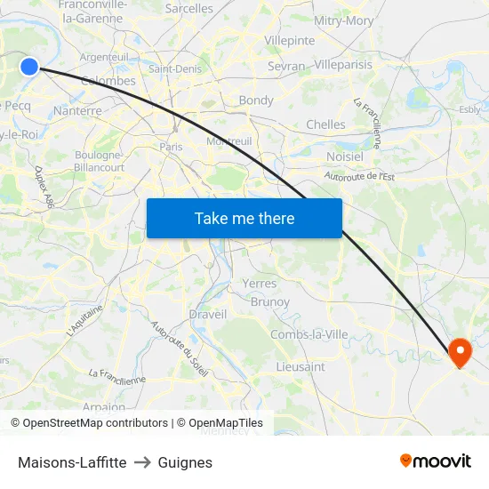 Maisons-Laffitte to Guignes map