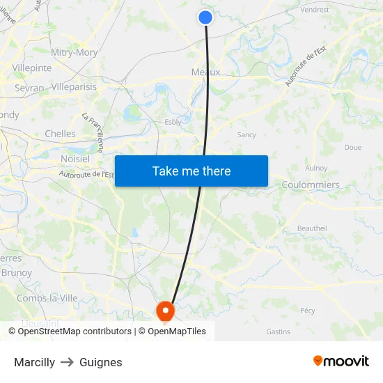 Marcilly to Guignes map