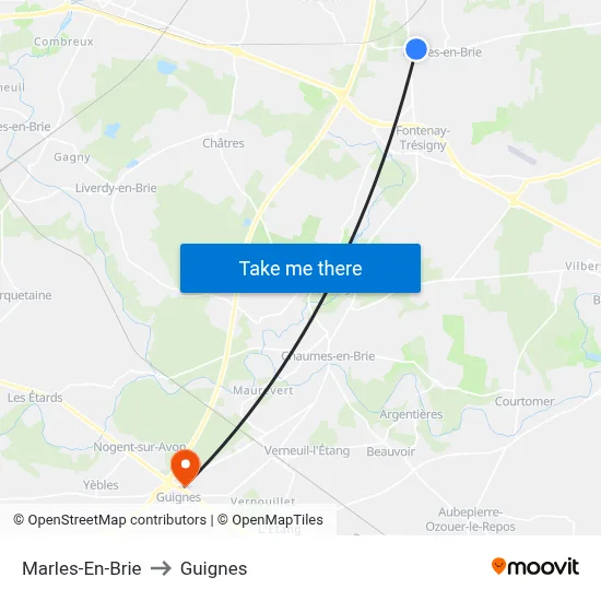 Marles-En-Brie to Guignes map
