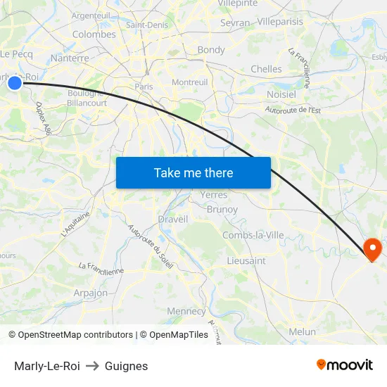 Marly-Le-Roi to Guignes map
