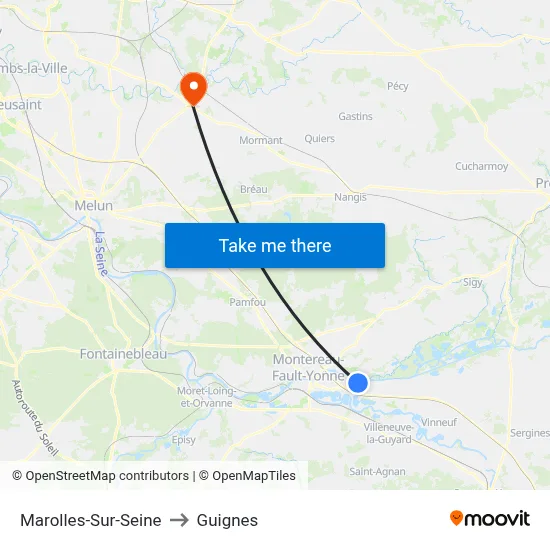 Marolles-Sur-Seine to Guignes map