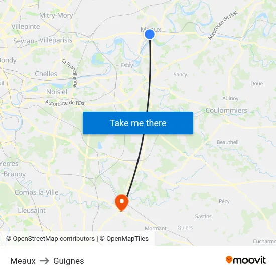 Meaux to Guignes map