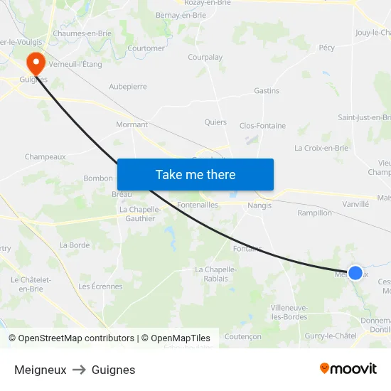 Meigneux to Guignes map