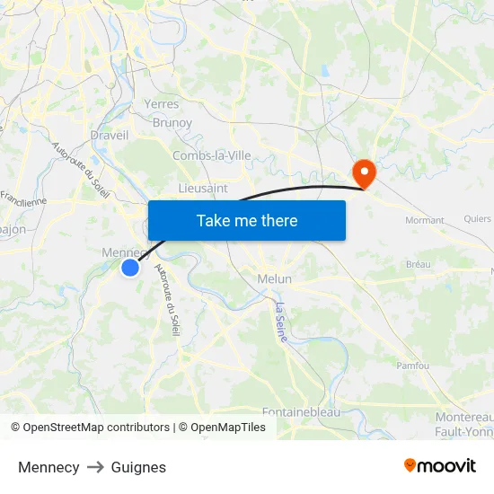 Mennecy to Guignes map