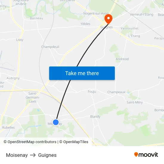Moisenay to Guignes map