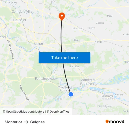 Montarlot to Guignes map