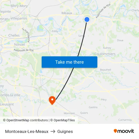 Montceaux-Les-Meaux to Guignes map