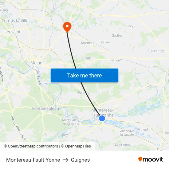 Montereau-Fault-Yonne to Guignes map