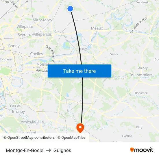 Montge-En-Goele to Guignes map