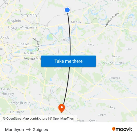 Monthyon to Guignes map