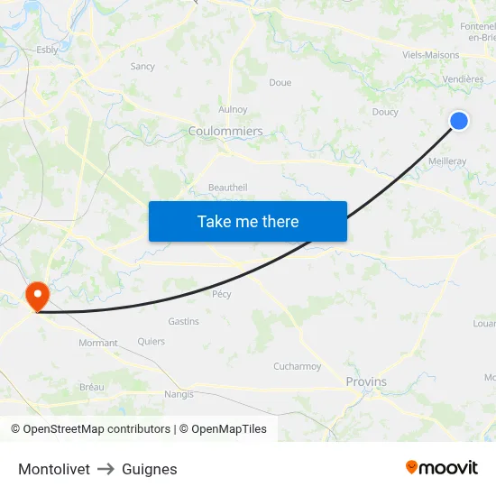 Montolivet to Guignes map