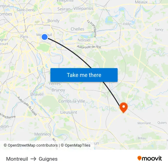 Montreuil to Guignes map