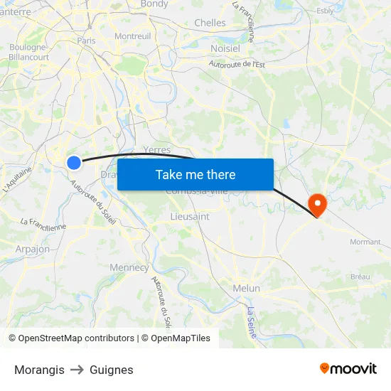 Morangis to Guignes map