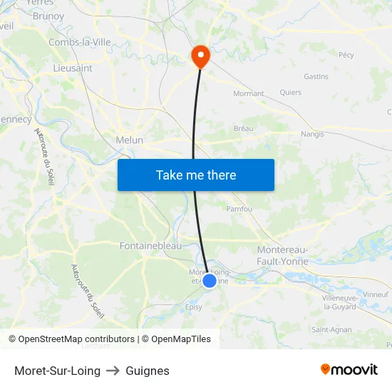 Moret-Sur-Loing to Guignes map