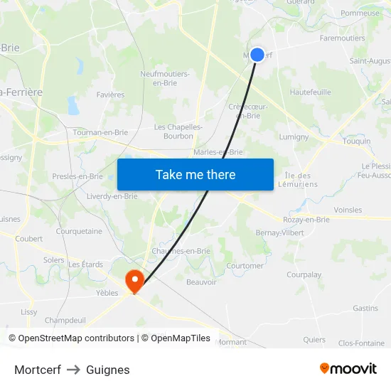 Mortcerf to Guignes map