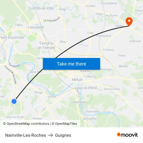 Nainville-Les-Roches to Guignes map