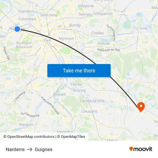 Nanterre to Guignes map