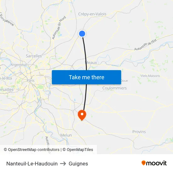Nanteuil-Le-Haudouin to Guignes map