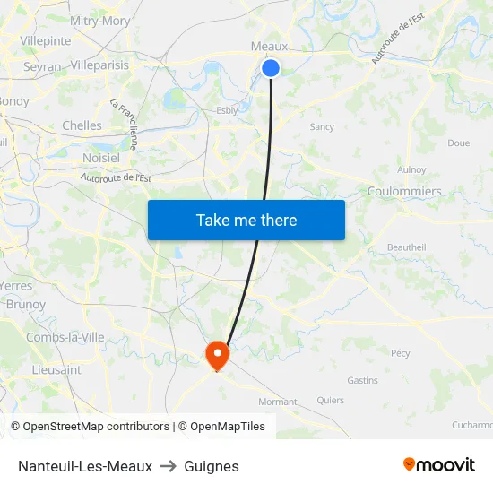 Nanteuil-Les-Meaux to Guignes map