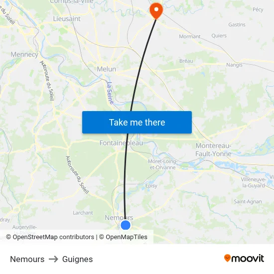 Nemours to Guignes map