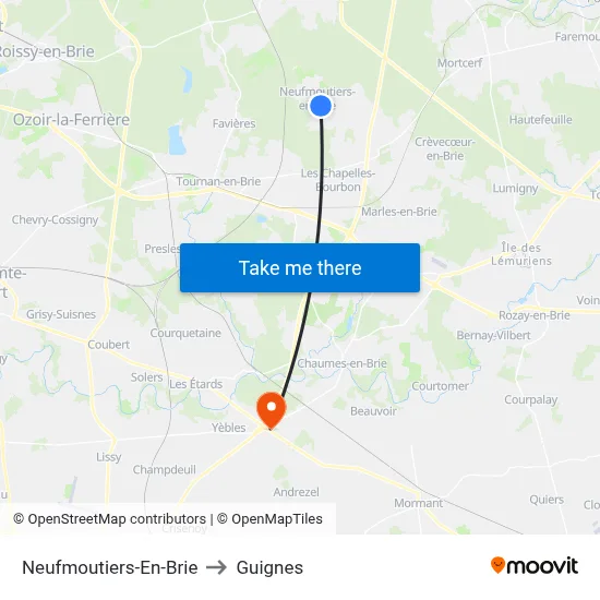 Neufmoutiers-En-Brie to Guignes map