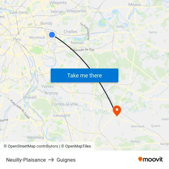 Neuilly-Plaisance to Guignes map