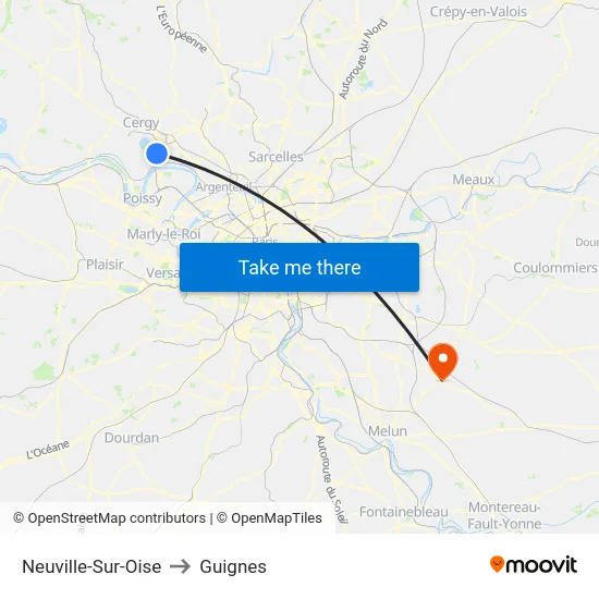 Neuville-Sur-Oise to Guignes map