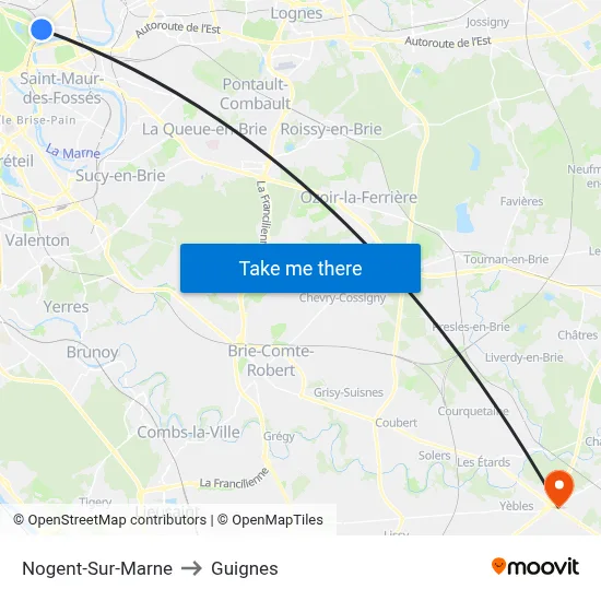 Nogent-Sur-Marne to Guignes map