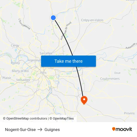 Nogent-Sur-Oise to Guignes map