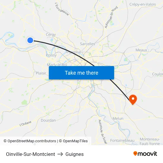 Oinville-Sur-Montcient to Guignes map