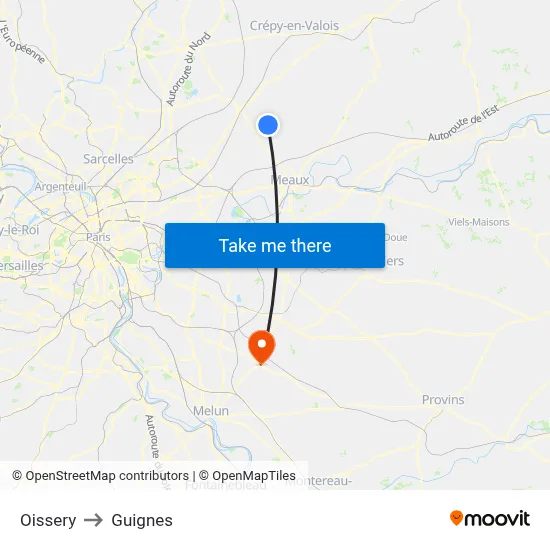 Oissery to Guignes map
